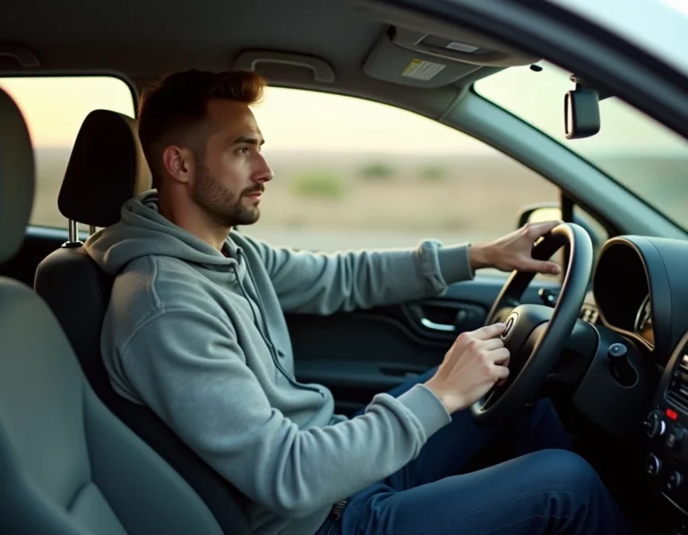 Homme appuyant sur les commandes du volant d'une Renault Clio 3 pour activer le Bluetooth