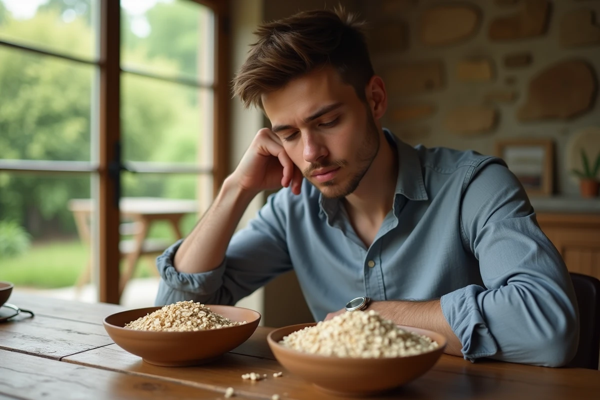 Homme compare deux bols de flocons d
